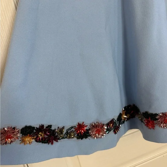 OSCAR DE LA RENTA Floral Crystal-Embroidered Fit-and-Flare Mini Dress Size M